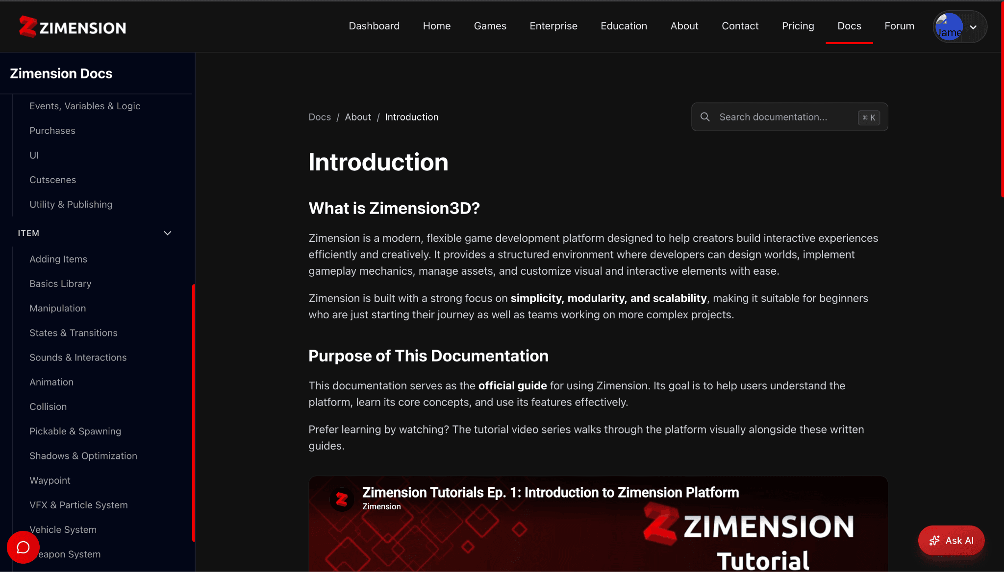 Zimension Documentation Home