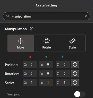 Current item Manipulation settings