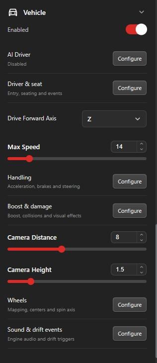 Current Vehicle settings