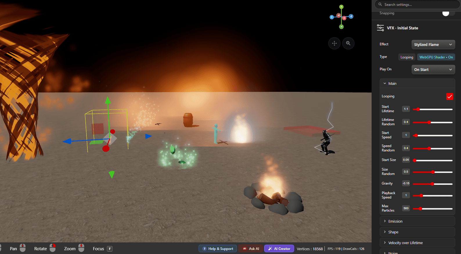 Current VFX settings panel on a placed effect