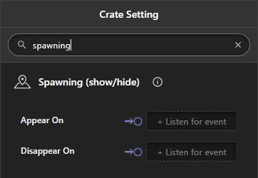 Current item Spawning show and hide settings