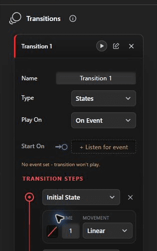 Current item Transition settings and transition steps