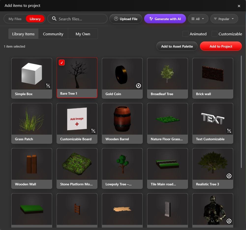 Add Items Panel
