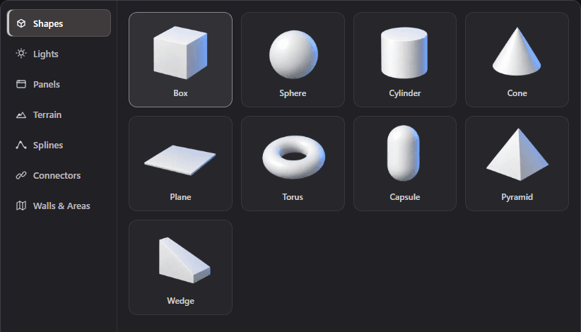 Basics Library with Shapes selected and category icons in the sidebar