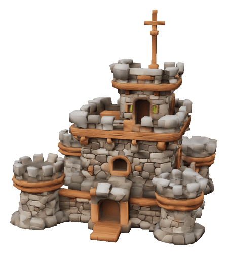 A stylized stone castle model generated from the text prompt