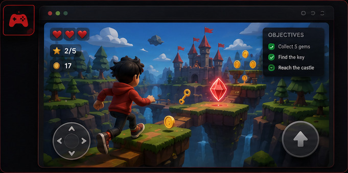 A playable 3D platformer game built by a student