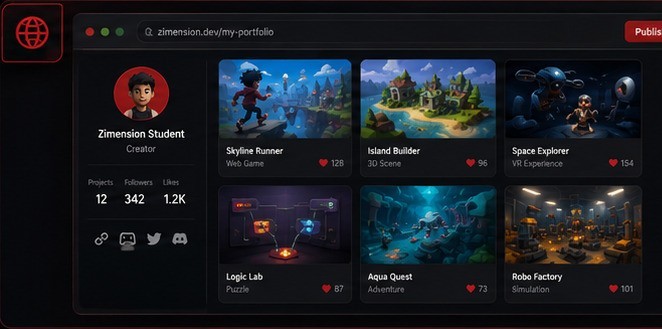 A student portfolio page of published web projects